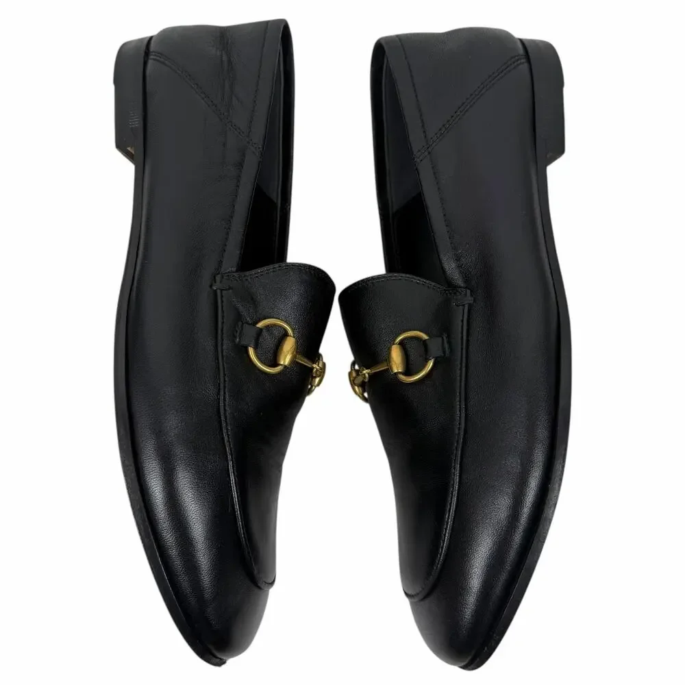 Gucci Brixton Leather Horsebit Loafers Mules Slide Black Size 36